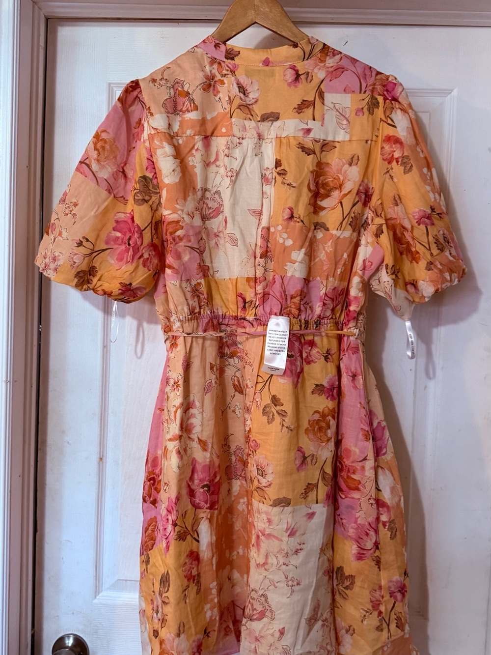 Ever New Patchwork Floral Puff Sleeve Dress in Peach and Pink - Picture 9 of 13